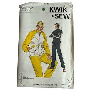 70s Vintage Kwik Sew Pattern 817 Mens Track Suit Jogger Set Sizes S-M-L-XL UNCUT